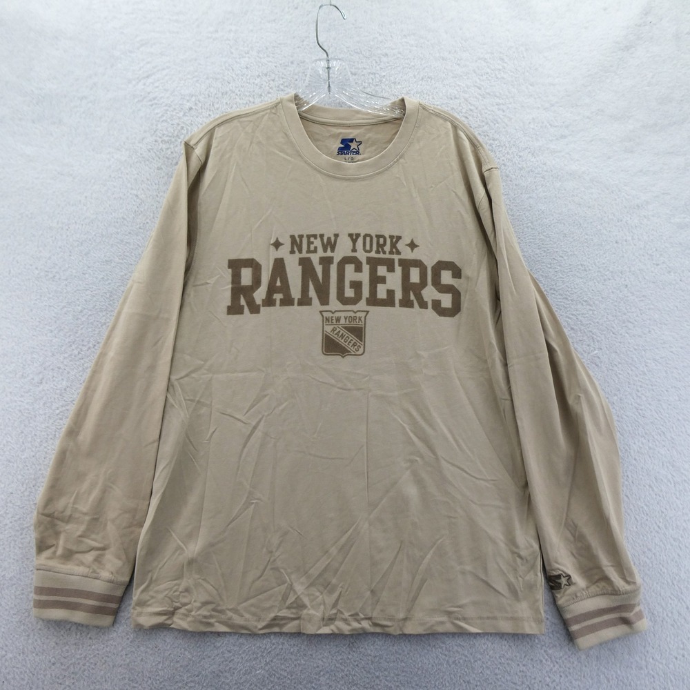 Starter Shirt‎ Mens Large New York Rangers Tan Long Sleeve NHL Hockey Fan Top